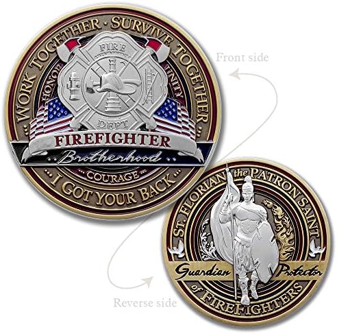 & Emblem - Firefighter Brotherhood Challenge Coin Saint Florian in Deluxe Display tin with Bonus polishing Cloth