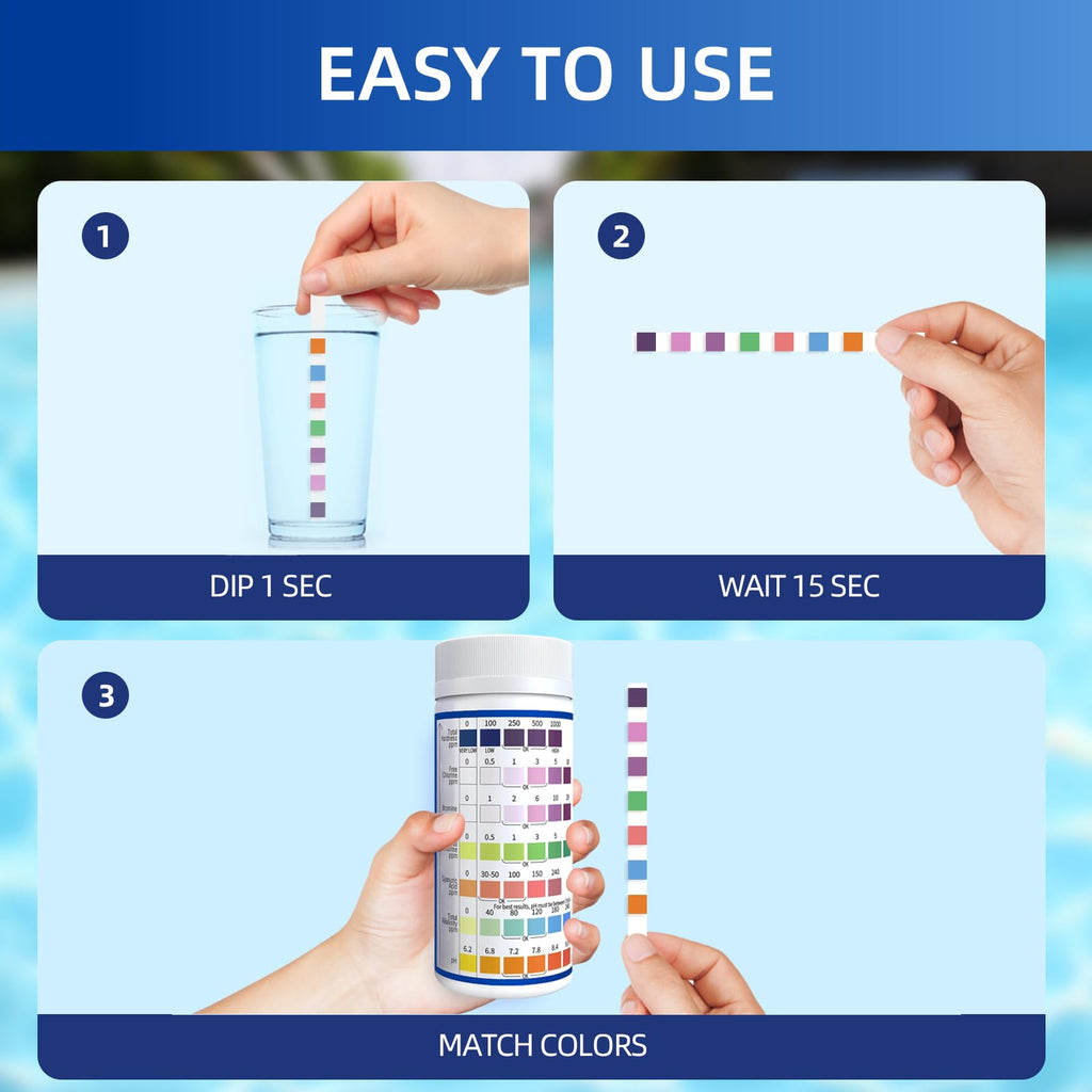 HYCHEK 7 in 1 Accurate Pool & Spa Test Strips, 150-Count Hot Tub Test Strips | Lab Recommended | Water Chemical Testing Kit for Bromine, Chlorine, pH, Hardness, More, Fast & Easy Test Way