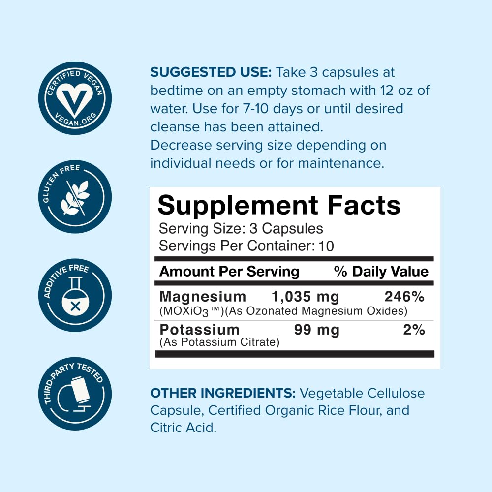 nbpure MagO7 - Natural Colon Cleanse & Detox - Occasional Constipation Relief, Stool Softener, & Bloating Support for Men & Women - Ozonated Magnesium Oxide, 30 Capsules