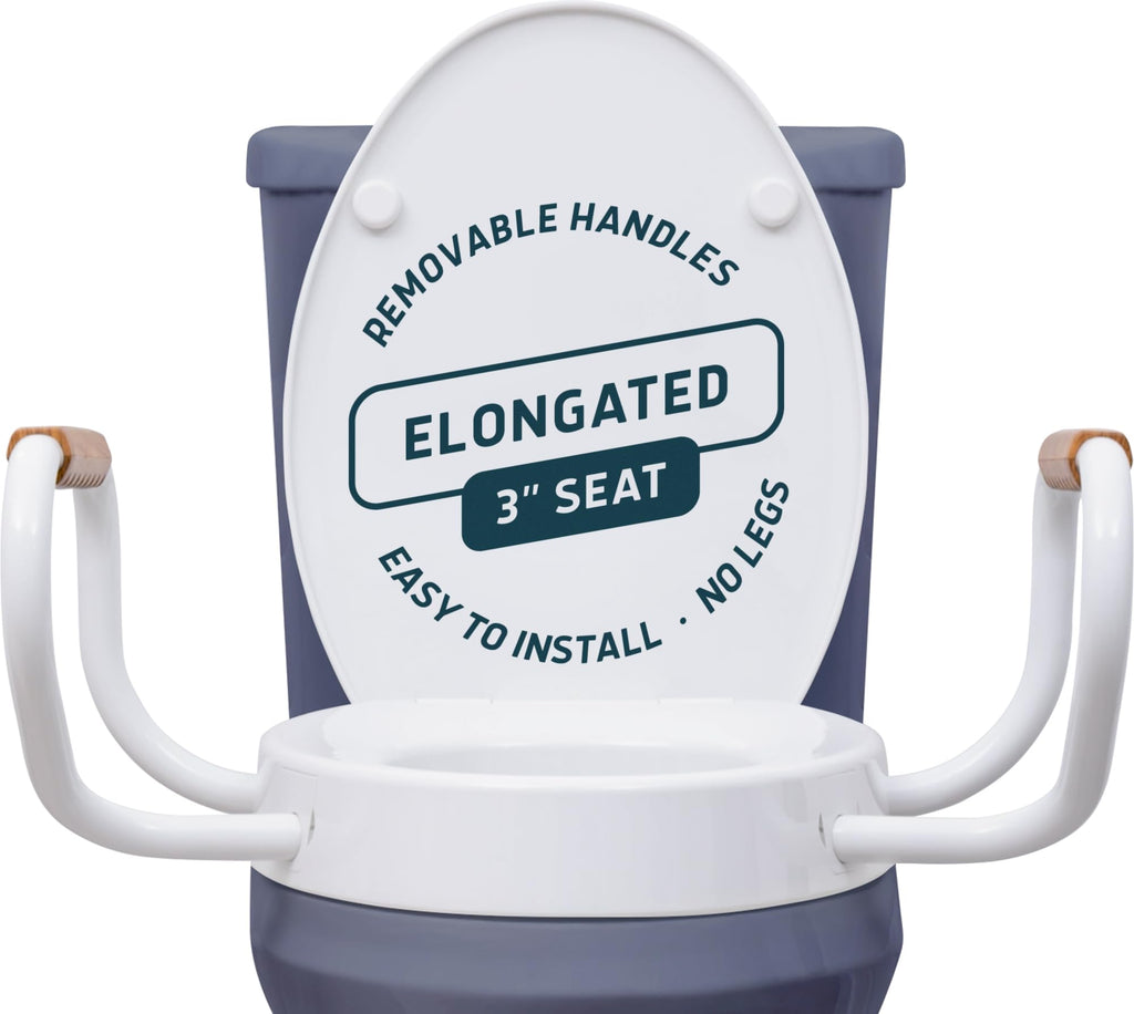 Lunderg Raised Toilet Seat with Handles - Elongated - Easy to Install Toilet Seat Risers for Seniors - Adds 3 Inches & Works like the one you’ve always used - Elegant design - No Hospital Vibe