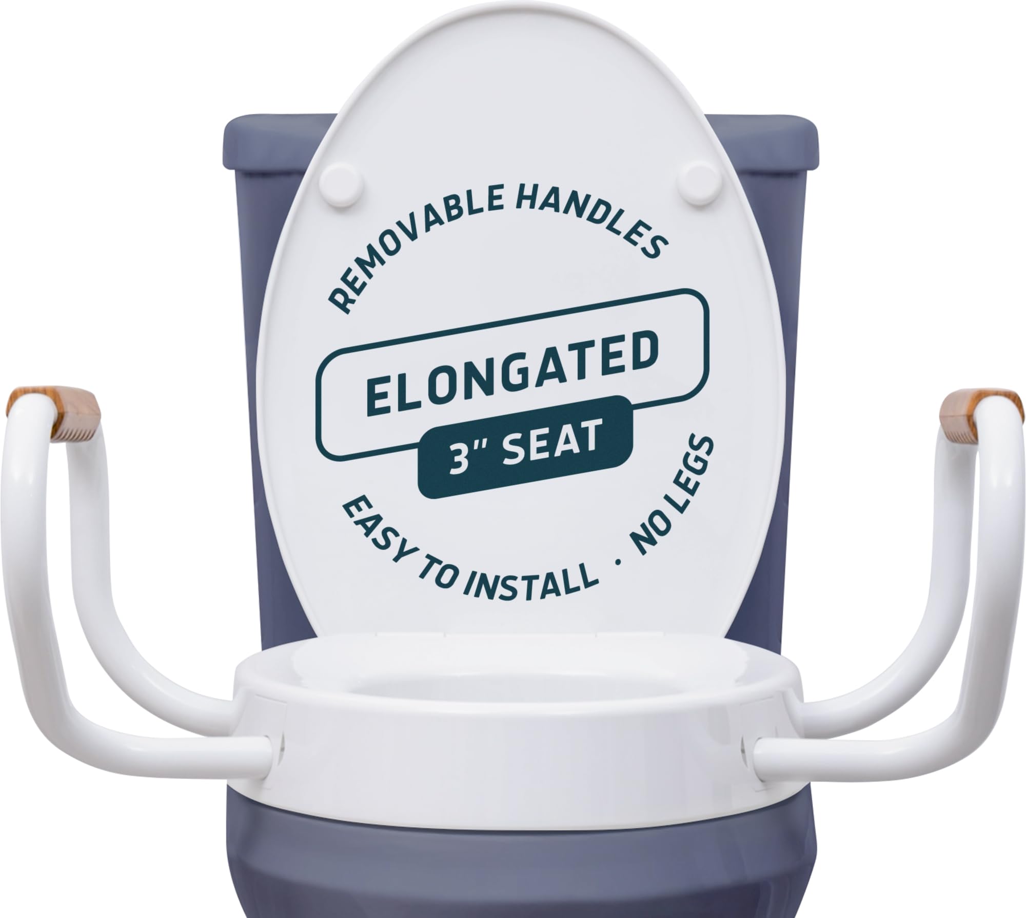 Lunderg Raised Toilet Seat with Handles - Elongated - Easy to Install Toilet Seat Risers for Seniors - Adds 3 Inches & Works like the one you’ve always used - Elegant design - No Hospital Vibe