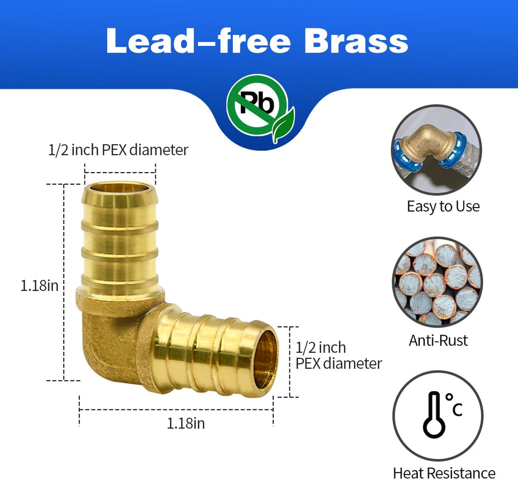 90pcs 1/2" PEX Fittings, Elbow TEE Straight Couplings Set, PEX Brass Crimp Fitting Combo with Tees, Elbows, Straights