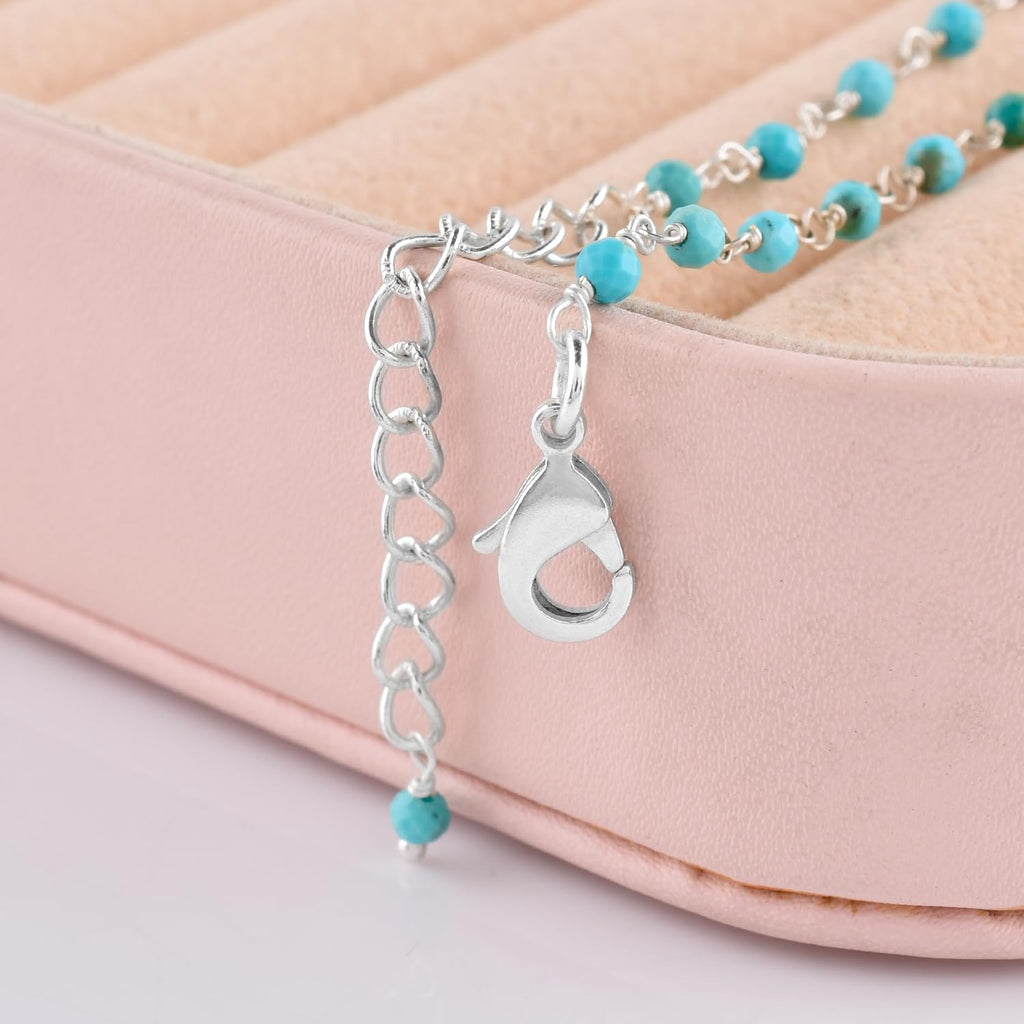 YANARA Blue Turquoise Anklet for Women, Dainty Boho Summer Beach Jewelry for Girls, December Birthstone Handmade Charm Ankle Bracelets Silver Plated 9+1.5 inch Chain, Mother's Day Jewelry For Her