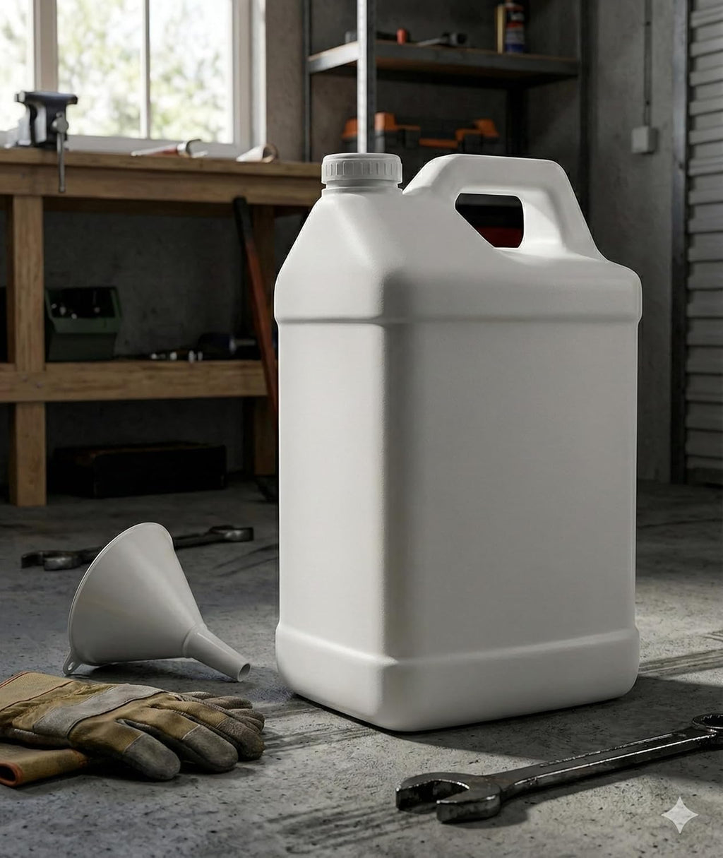 kitchentoolz 2.5 Gallon Water Jug – Heavy-Duty HDPE Carboy for Automotive Used Oil & Liquid Storage – 10 Quart Mixing Container with Secure Lid – Made in USA - White 6 Pack