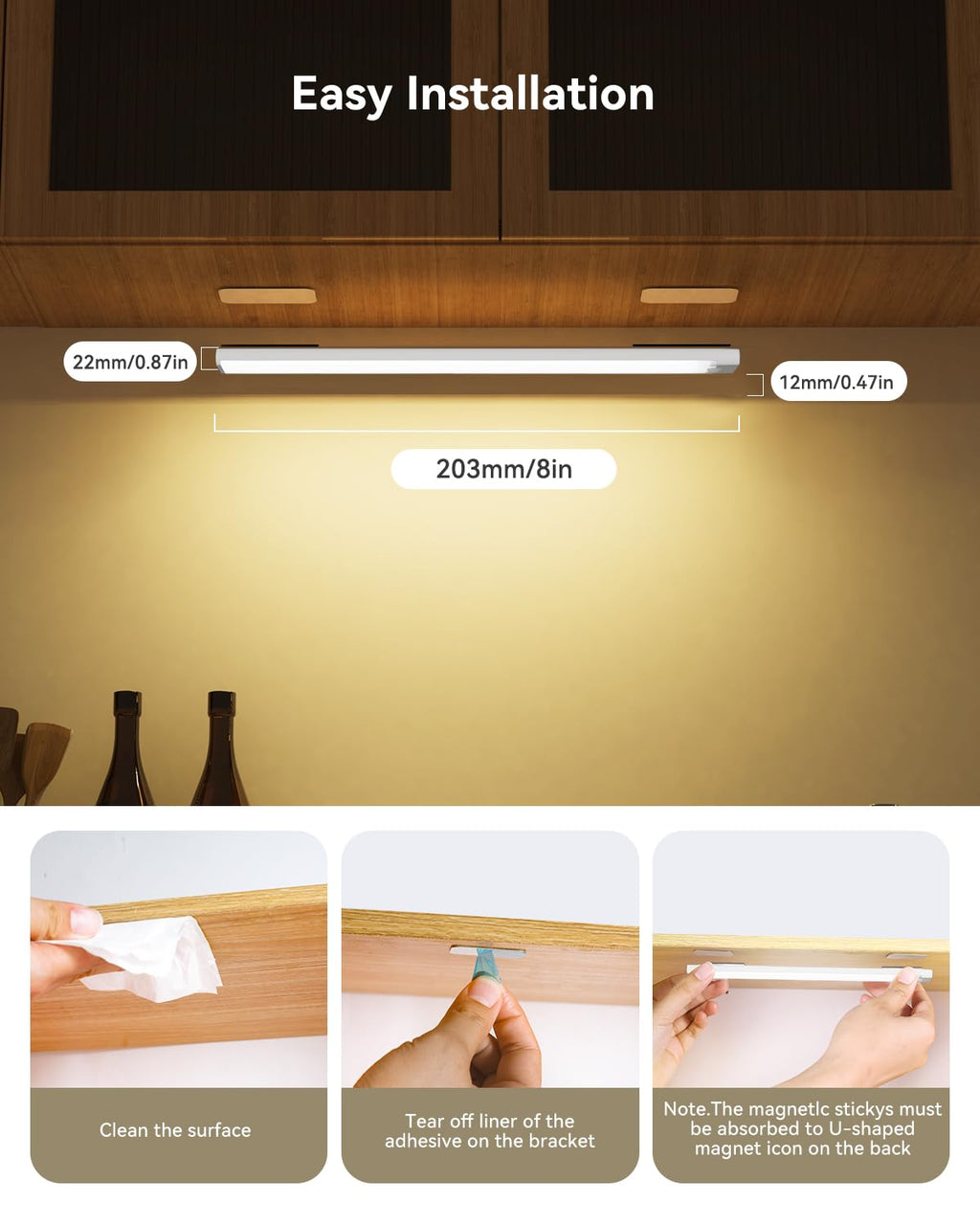 Rihvy 8Inch Under Cabinet Lighting Rechargeable with Charge Station, 6Pack
