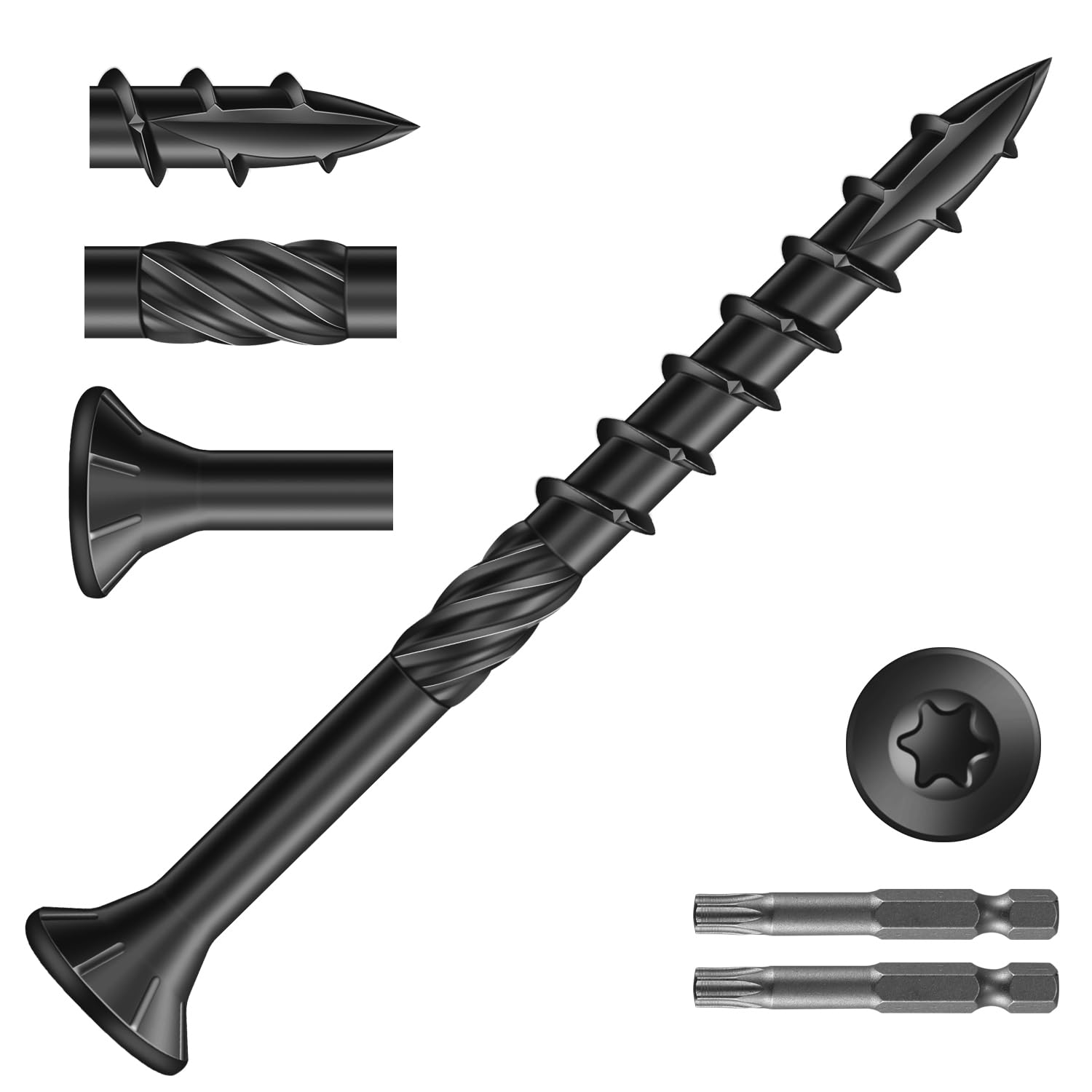 SG TZH #8 x 2 Inch Deck Screws (1275Pcs) 10lb. Carbon Steel, Black, Flat Head, Rust Resistant epoxy Coated, with T25 Star Bit