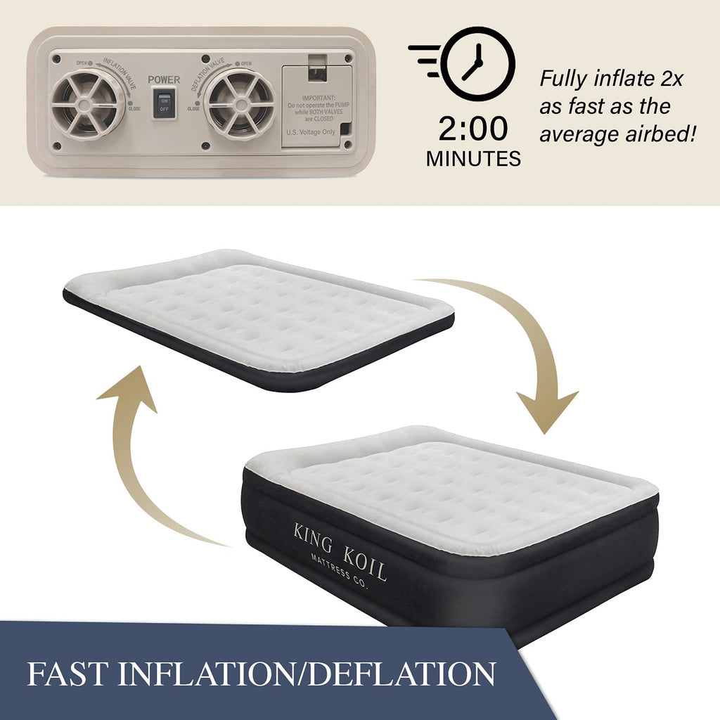 King Koil Luxury Queen Size Air Mattress with Built-in High-Speed Pump, 20" Adjustable Double High Premium Pillow Top Inflatable Airbed for Guests, Camping & Home (Manufacturer Warranty)