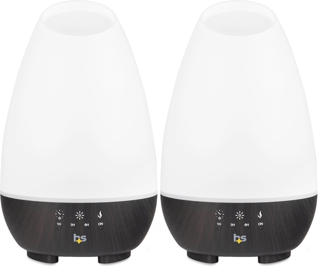 HealthSmart Essential Oil Diffuser, 500ML, Large Room Coverage | Adjustable Timer | Multiple Mist Modes | 7 LED Colors | Pack of 2