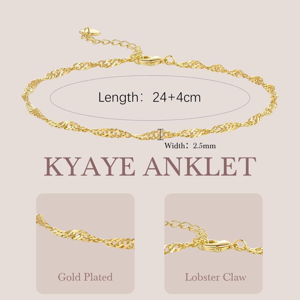 KYAYE 14K Gold Anklets for Women Ankle Bracelet for Women Singapore Chain