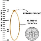 Thin Hoop Earrings for Women - Hypoallergenic 18K Gold Plated Round Hoops