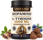 Sages Of The Ages L-Tyrosine Gummies 1000mg – Amino Acid Supplement with Mucuna Pruriens, B Vitamins & Rhodiola – Blueberry Flavor – 90 Gummies