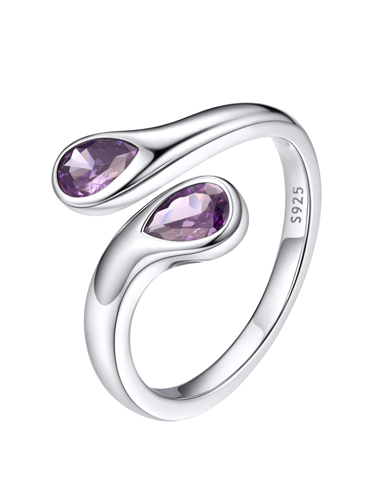 Bestyle June Birthstone Ring for Women, Silver Alexandrite Ring Two Purple Gemstone Teardrop Ring, TOI et Moi Ring Love Promise Rings BFF Ring for, Christmas Valentine's Day Birthday Gifts