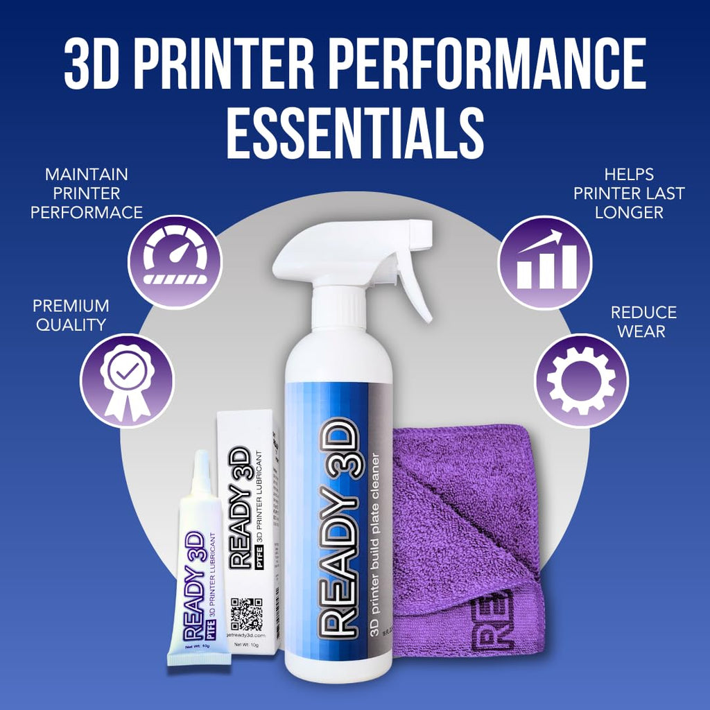 READY 3D Printer High Quality Build Plate Cleaner, Non-Toxic, No Odor, Easy Clean, Rinse-Free Formula, Includes 12"x12" Microfiber Cleaning Towel (Build Plate Cleaner and PTFE 3D Printer Lubricant)