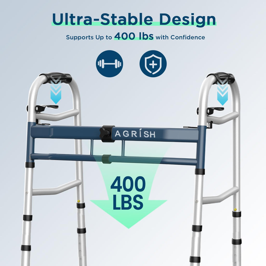 Folding Narrow Walker for Seniors – Width & Height Adjustable Walker, Lightweight Standard Walker for Elderly, Walkers for Seniors, Disabled, Bariatric