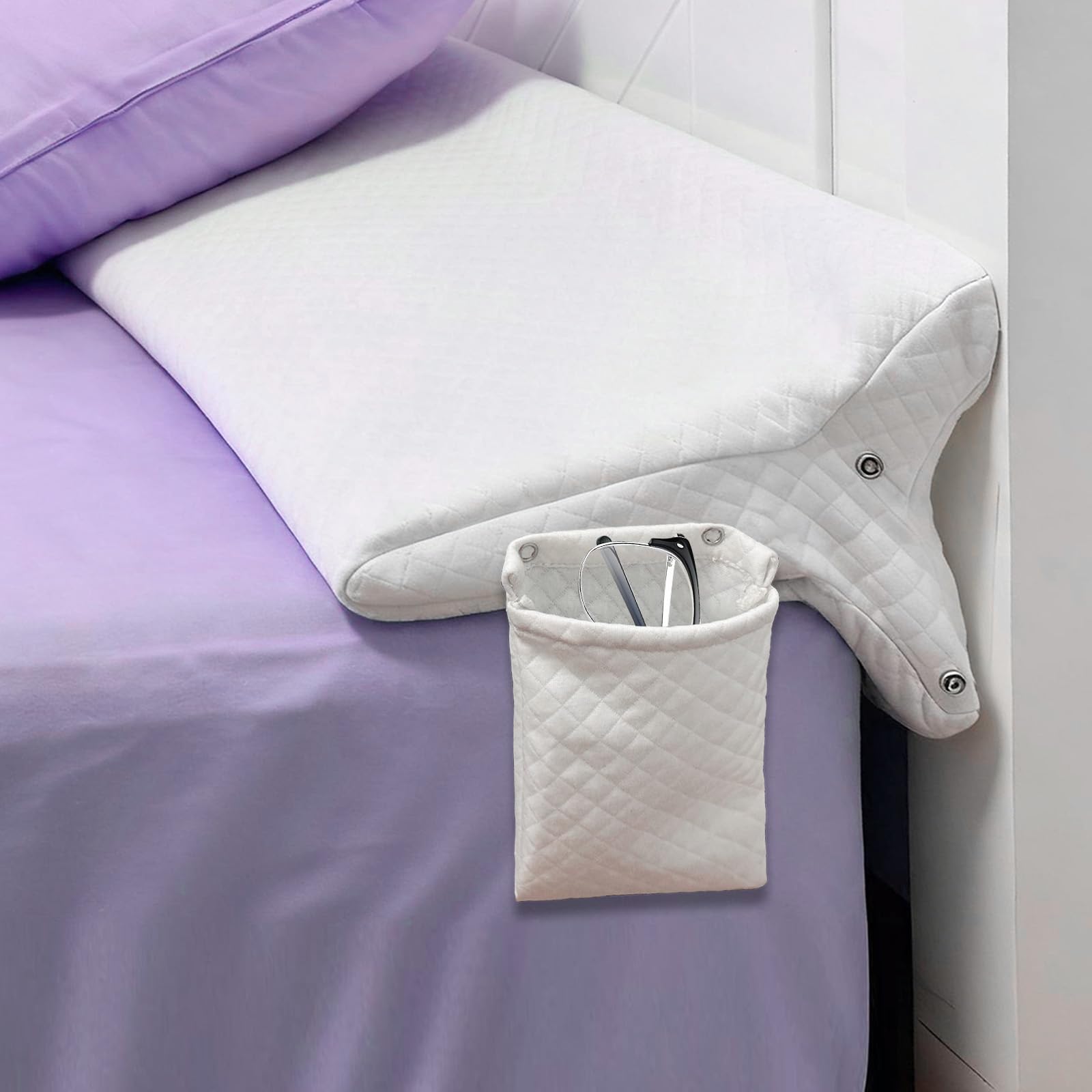 JZHLLA Triangle Bed Gap Filler King High Density Foam Headboard Gap Filler Pillow with 2 PCS Pockets and Removable Washable Cover, Prevent Items from Falling