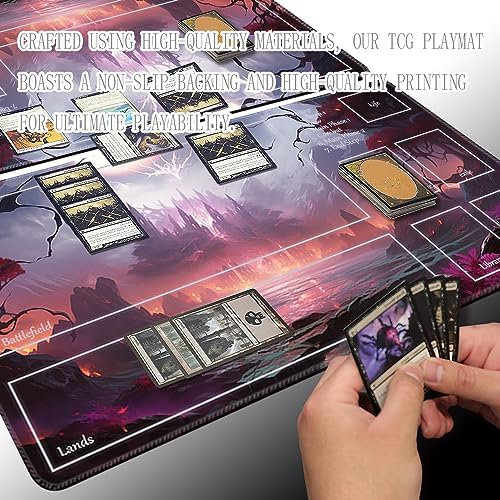 MTG Playmat Size 24x14in Free Storage Bags Non-Slip Backing Printing, Ideal for Card Game Enthusiasts TCG Playmat (with Zone,City of Destruction)
