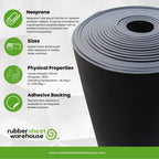 Neoprene Rubber Sheet, Rolls, Strips 3/32" (.093") Thick x 10" Wide x 10' Long Solid Rubber