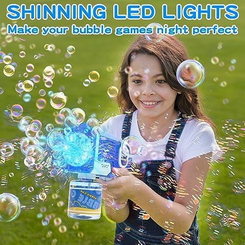 EagleStone 2 Bubble Guns Machine for Kids,8 Hole Light Up Bubble Maker with 4 Refill Solution and 10 Bubble Concentrate for Toddlers,Party Favors Birthday Fun Gifts for Girl Boy Outdoor Toy