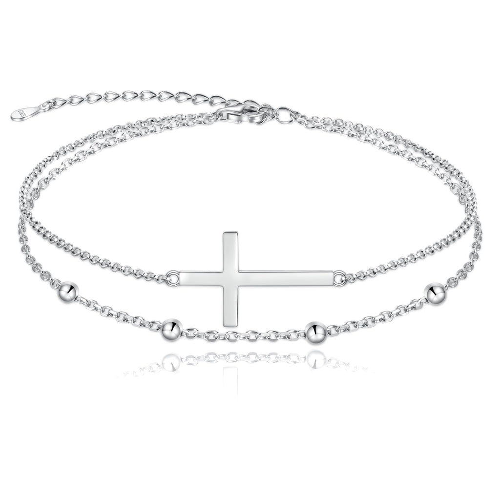 MANBU Sterling Silver Cross Bracelet for Women: Faith Cross Adjustable Bracelet Jewelry Faith Gifts (cross bracelet)
