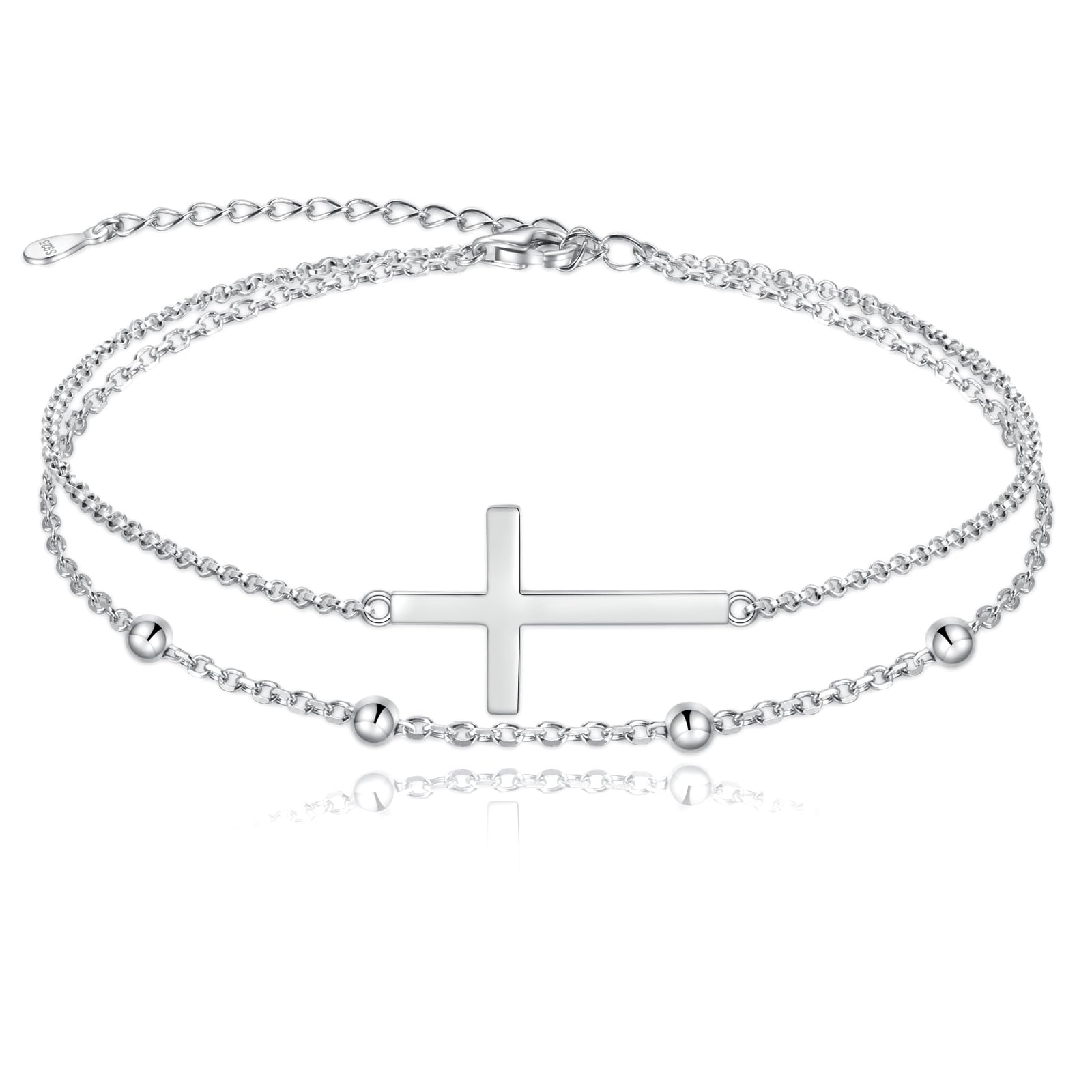 MANBU Sterling Silver Cross Bracelet for Women: Faith Cross Adjustable Bracelet Jewelry Faith Gifts (cross bracelet)