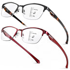 SKYOAK 2 Pack Stylish Progressive Reading Glasses for Women, Metal Half Frame Fashion Anti UV400/Eye Strain Computer Readers, Cat Eye Modern Design Ladies No-Line Multifocal Eyeglasses, +2.5