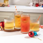 Lumkit Ribbed Drinking Glasses 8pcs, 12oz and 10oz Glassware, Tumbler Glasses Cup Set for Wedding, Party, Christmas Gift, Clear
