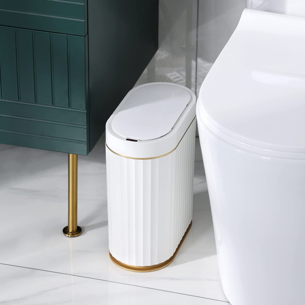 ELPHECO Bathroom Trash Can with Lid, 2 Gallon, Motion Sensor, White Gold