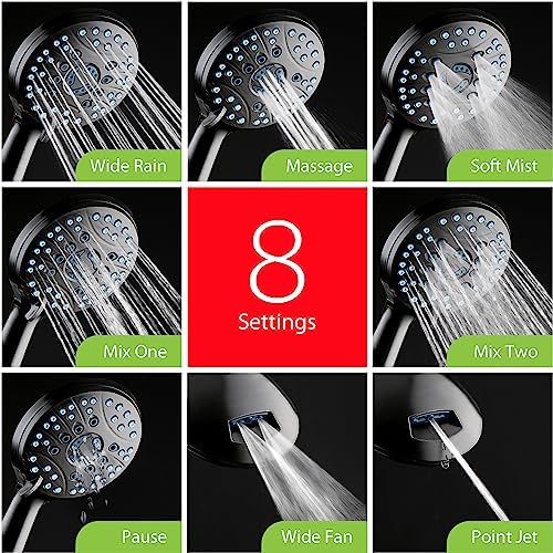 Hotel Spa AquaCare As-Seen-On-TV High Pressure Handheld/Rain 50-mode 3-way Shower Head Combo with Adjustable Arm - Anti-clog Nozzles, Tub & Pet Power Wash, 6 ft. Hose, Matte Black Finish