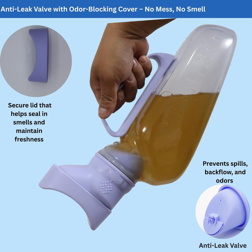 Portable Urinals for Women, 1200ml Nightglow Female Urinal with Upgraded Soft Rubber & Spill-Proof Lid – Large Capacity Pee Bottle Bed Pan for Elderly, Hospital, Travel, and Bedside Use