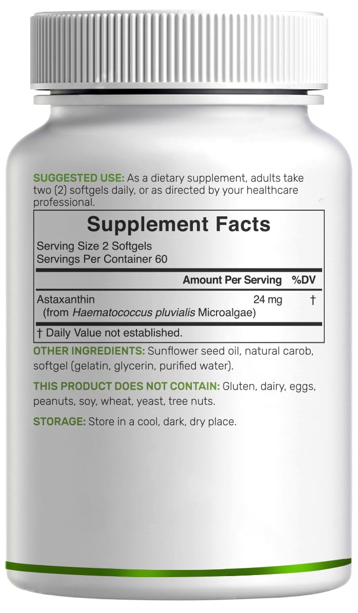 DEAL SUPPLEMENT Astaxanthin 24mg Per Serving (12mg Per Cap), 120 Softgels – Double Strength Microalgae – Antioxidant Supplements for Skin, Eyes, Joints & Immune Support – Non-GMO