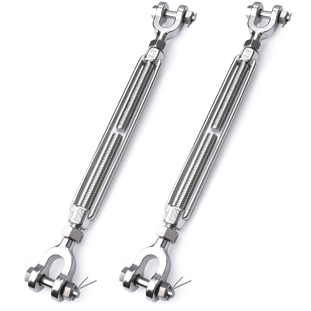 hannger 2 Pack Turnbuckle, 5/16 (M8) 304 Stainless Steel Turnbuckle for Cables Wire, 2100 lbs Working Load Limit, Jaw and Jaw Turnbuckles for Wire Tensioner, Shade Sail, Clothesline, Lights String
