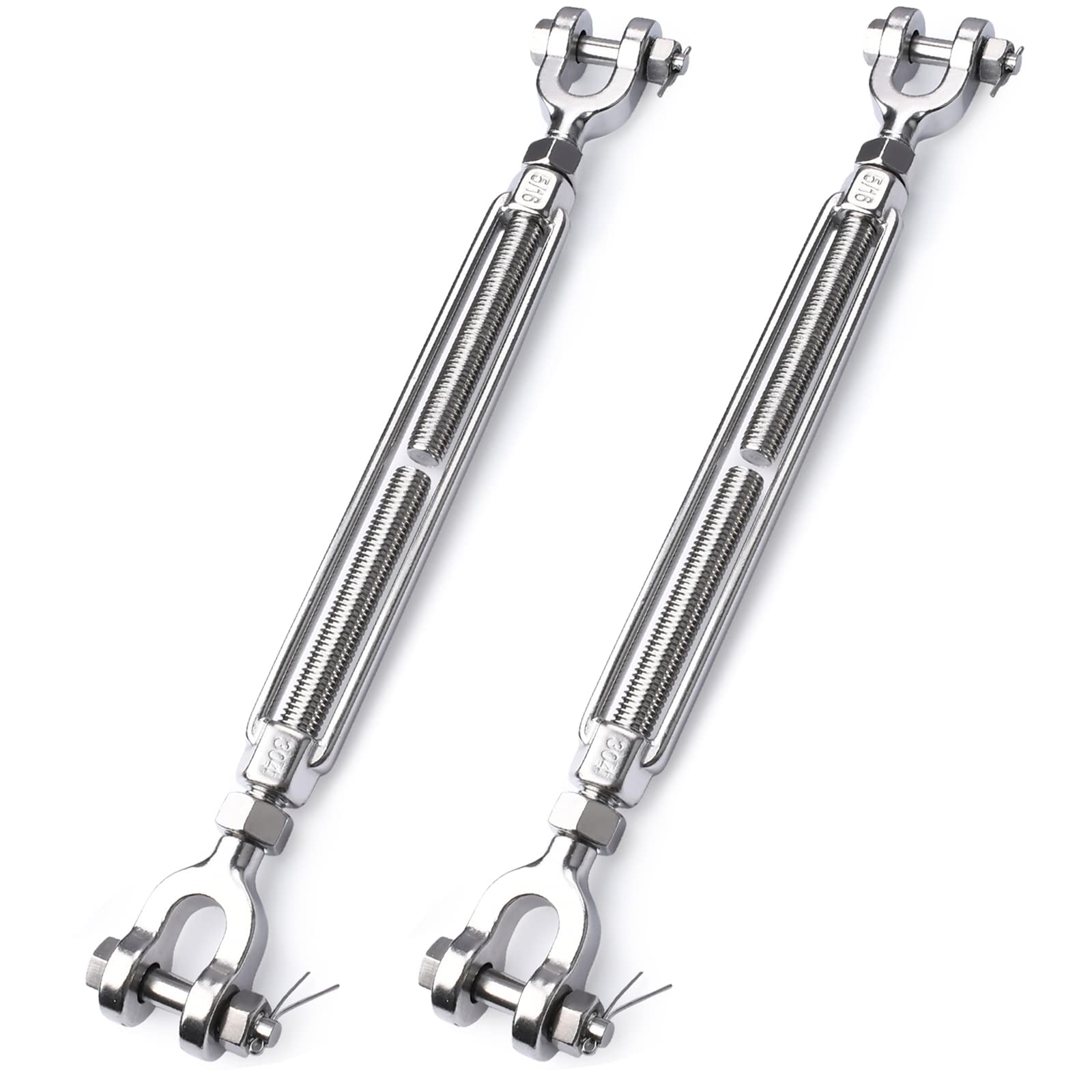 hannger 2 Pack Turnbuckle, 5/16 (M8) 304 Stainless Steel Turnbuckle for Cables Wire, 2100 lbs Working Load Limit, Jaw and Jaw Turnbuckles for Wire Tensioner, Shade Sail, Clothesline, Lights String