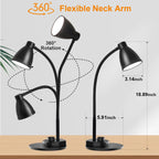 BOHON LED Desk Lamp with USB Charging Port 3 Color Modes Dimmable Reading Light Intelligent Induction Auto Dimming Task Lamp Neck Flexible Table Lamp for Bedside Office, AC Adapter Include