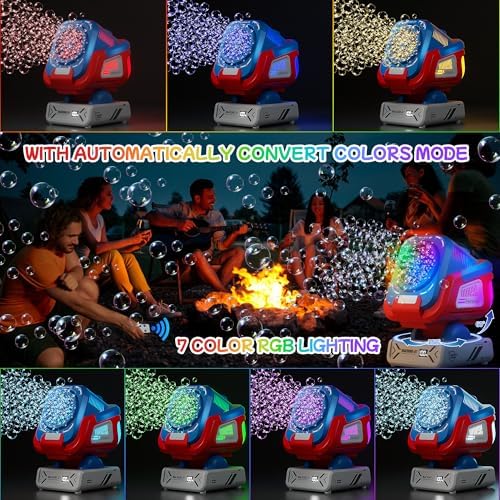 2025 Upgraded Bubble Machine with Remote Control, Automatic Rotation & RGB Lights, 1800mAh Rechargeable Battery, Type-C Charge, Bubble Maker for Kids, Weddings, Birthday Parties, Outdoor Activities