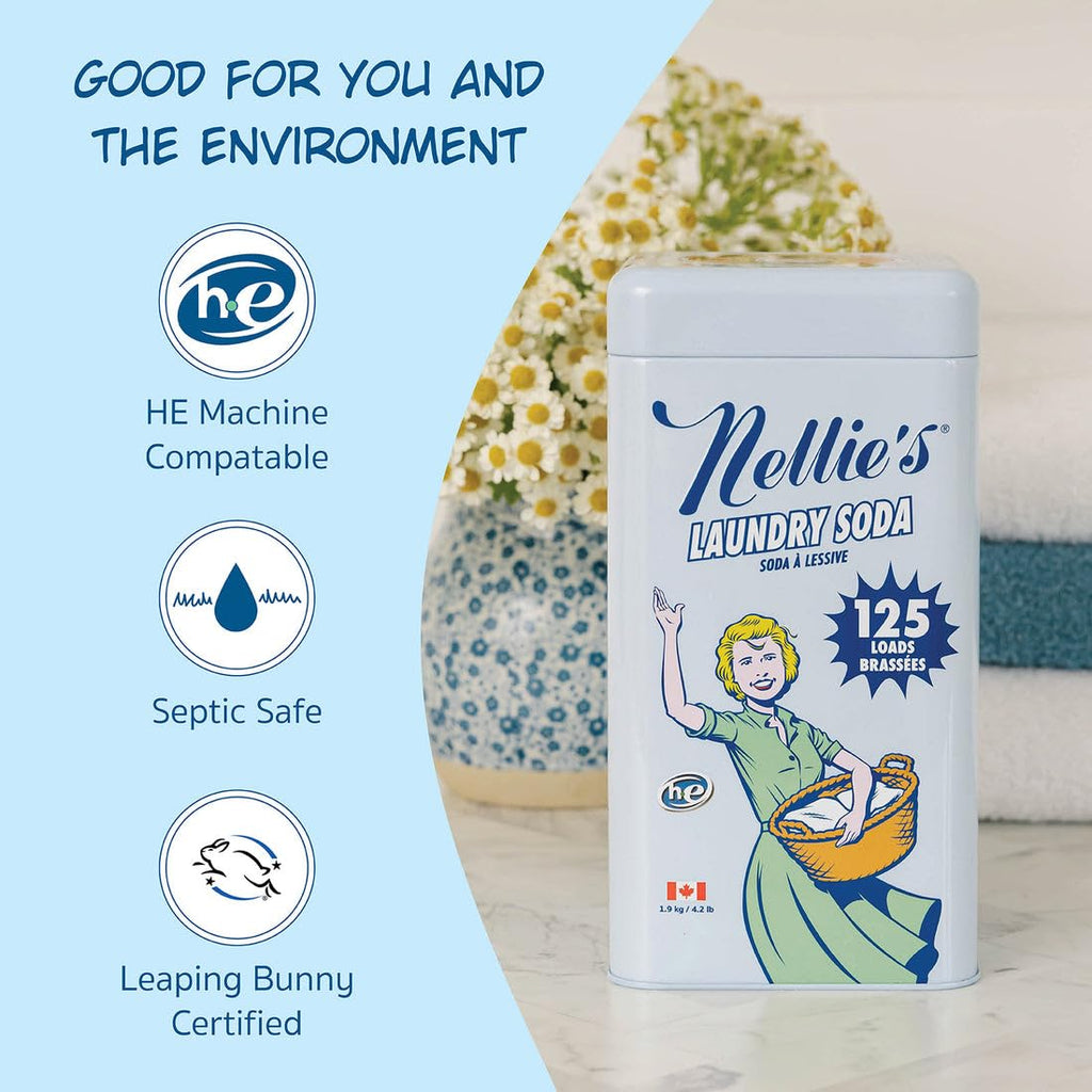 Nellie’s Laundry Soda 125 Loads – Laundry Powder Detergent – 4 Ingredients – No Residue – HE & Septic Safe – Made in Canada