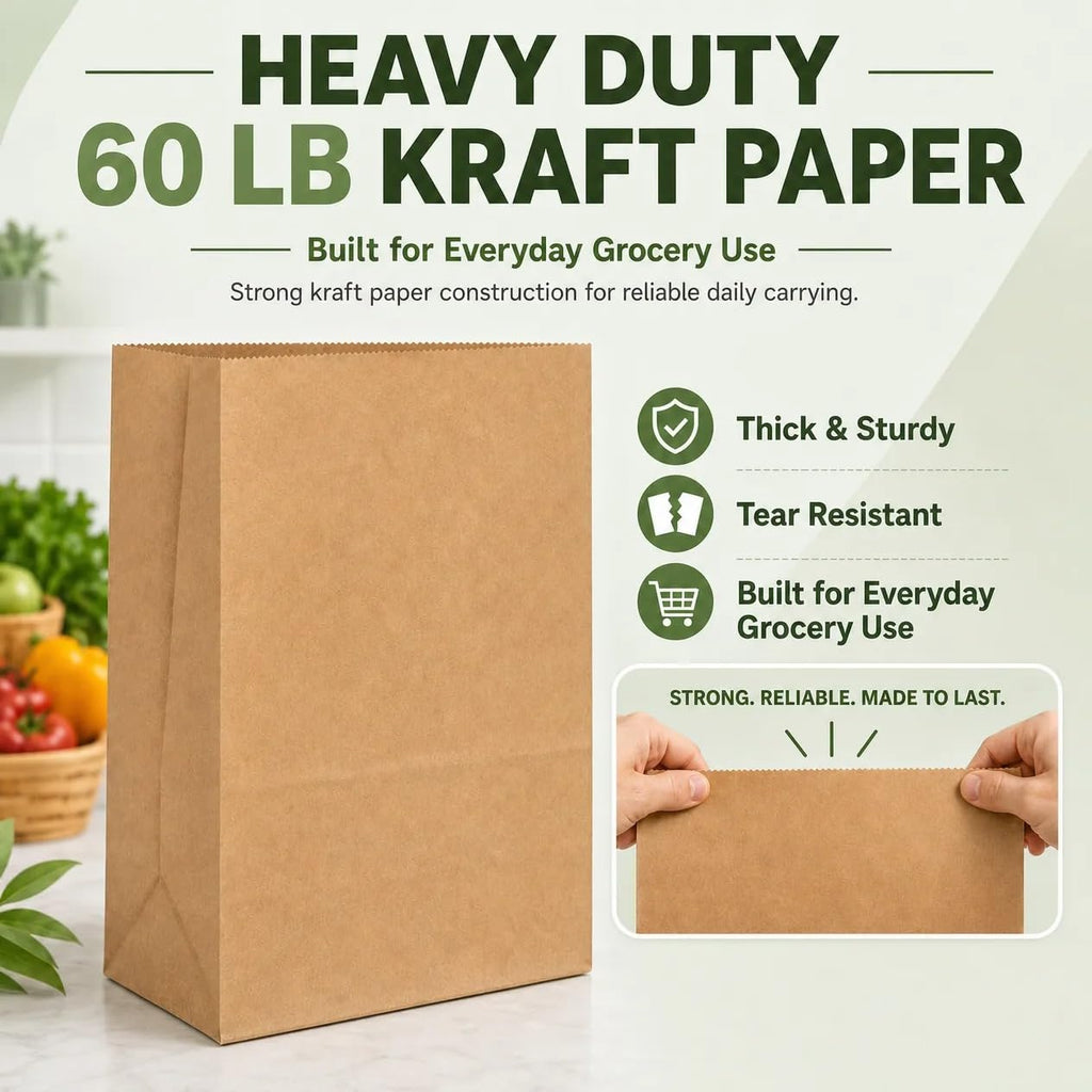 MESHA Paper Grocery Bags 12 x 7 x 17 Inches, 100 Pack Heavy Duty 60 lb Kraft Brown Paper Bags Bulk, Large Grocery Sacks for Shopping, Takeout, Restaurant, Retail, Storage and DIY Crafts