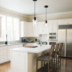 KLSS Modern Black Farmhouse Clear Glass Cylinder Pendant Light Fixture,Island Lights for Kitchen,Mini Pendant Lighting for Kitchen Island Decor - 4.75 Inch Shade 58 Inch Cord (Black 2 Pack)