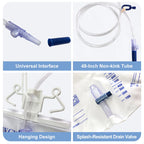 DWCHECK 5 Pack Urinary Drainage Bag with Anti-Reflux Chamber,2000mL Urine Bags with 48" Tube Drainage,Splash-Resistant Drain Spout,Clips and Hanging Hook,Disposable Urine Bags for Men