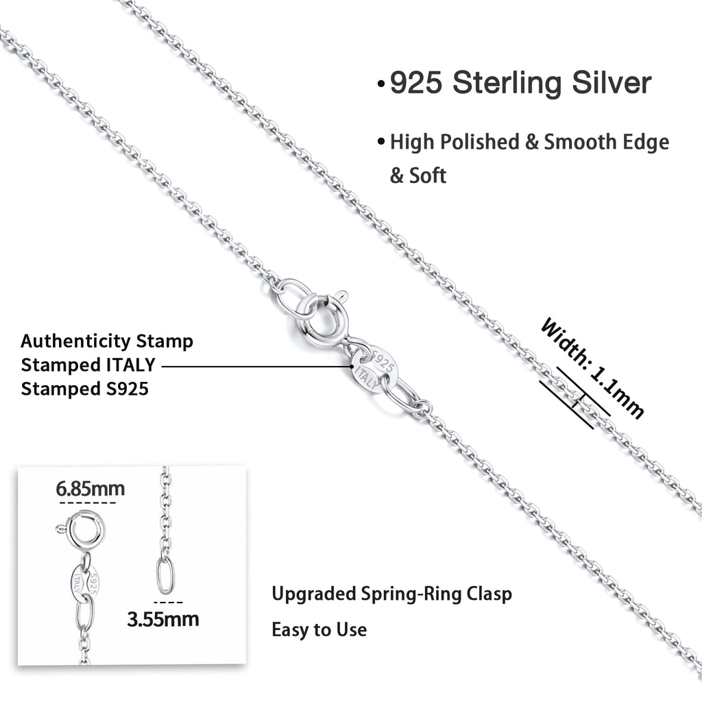 Jewlpire 925 Sterling Silver Chain Necklace Chain for Women, 1.1mm Cable Chain Necklace Upgraded Spring-Ring Clasp - Thin & Sturdy Women's Chains Necklaces 18 Inch
