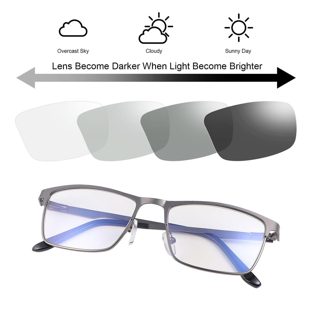 YIMI Mens Blue Light Glasses Men Computer Gaming BlueLight Blocking Glasses Metal Anti Eyestrain Clear Lens Eye Protection (Photochromic/Dual Purpose)