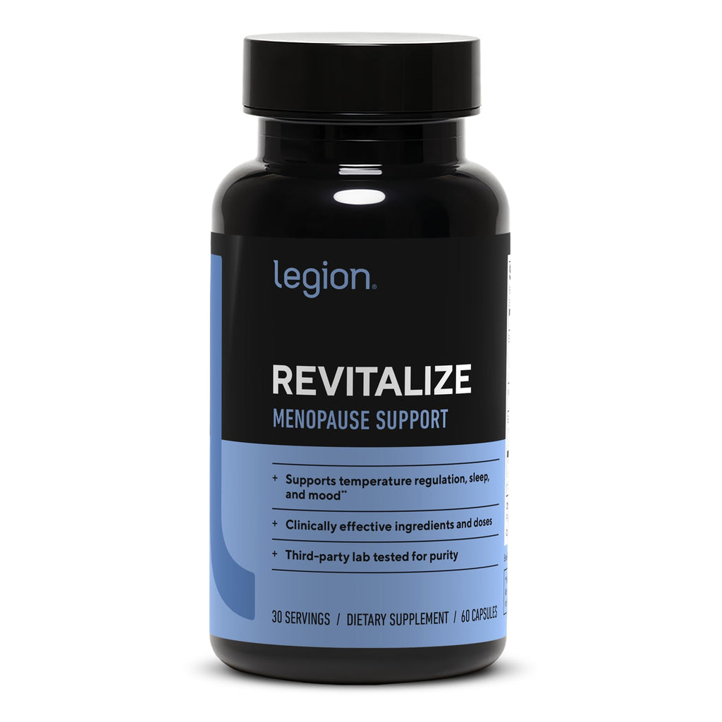 LEGION Revitalize Menopause Support Supplement - Hormone-Free Formula with Plant-Based Botanical Extracts for Women - EstroG-100, Soy Isoflavones, & Black Cohosh - 30 Servings
