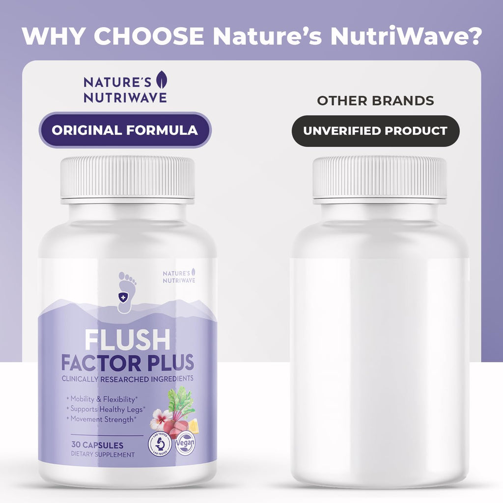 Nature’s NutriWave Flush Factor Plus - Original Formulated FlushFactorPlus for Leg Comfort, 100% Natural Ingredients, Made in USA, No Stimulants | 30 Capsules, 1 Month Supply