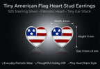 925 Sterling Silver American Flag Stud Earrings USA Patriotic 4th of July Independence Day Tiny Ear Stackable Jewelry Jewelry (Heart)