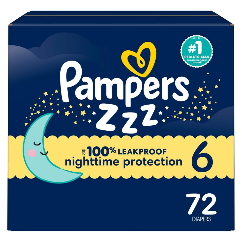 Pampers ZZZ Overnight Diapers, Size 6 (23-44 lbs), 72 Count, Nighttime Protection Disposable Baby Diaper