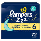 Pampers ZZZ Overnight Diapers, Size 6 (23-44 lbs), 72 Count, Nighttime Protection Disposable Baby Diaper