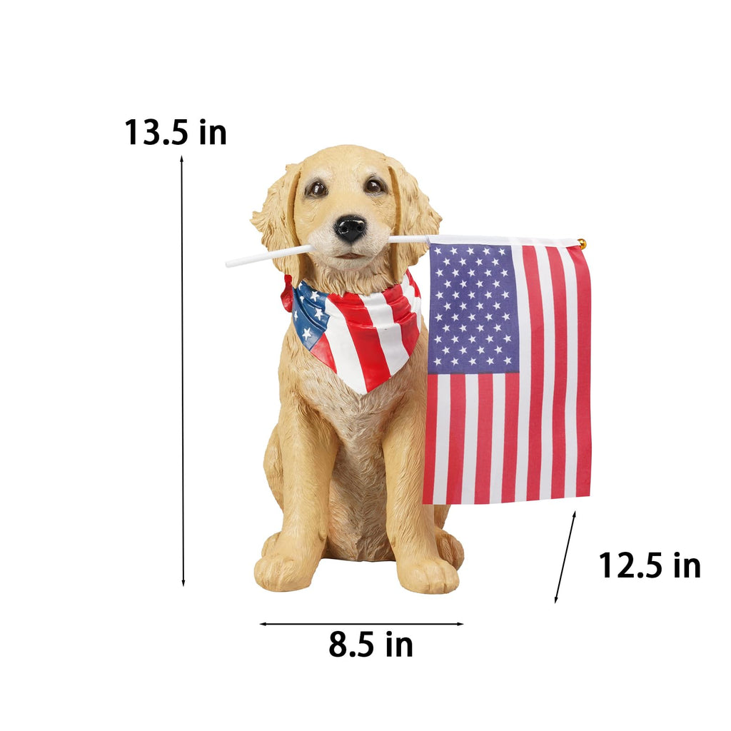 Cynkeyee Outdoor Garden Decor Dog Statue - Resin Dog with American Flag