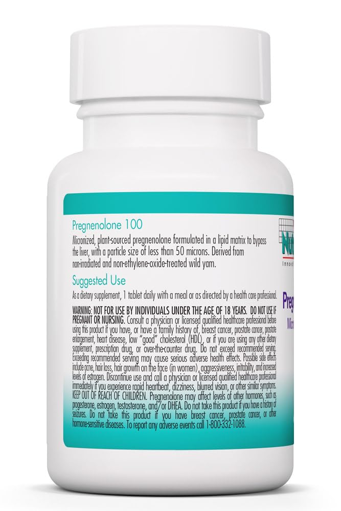 NutriCology Pregnenolone 100 mg - Micronized Hormone Precursor - Stress & Well-Being Support - Enhanced Absorption Formula - 60 Servings - 60 Tablets