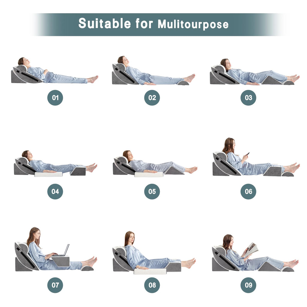 Yojoker 6pcs Orthopedic Bed Wedge Pillow Set for Sleeping, Post Surgery Foam for Body, Back and Leg Pain Relief Comfortable & Adjustable Support Pillows-Anti Snoring, Heartburn