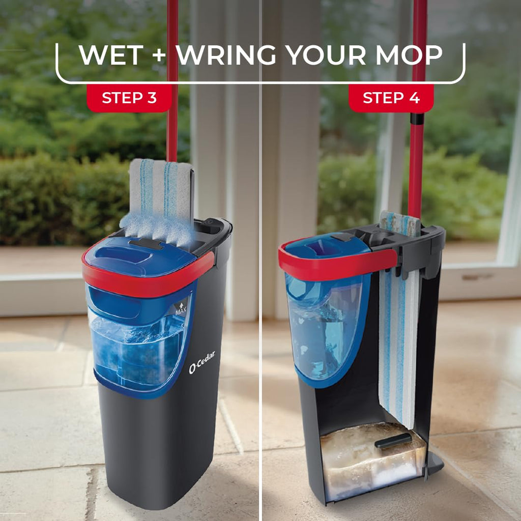 O-Cedar H2prO Flat Mop System | Quick Cleaning Tool | Clean with Water | Machine Washable Reusable Microfiber Mop Pad | Safe on Wood Floors, Vinyl, Tile, Baseboards, Walls
