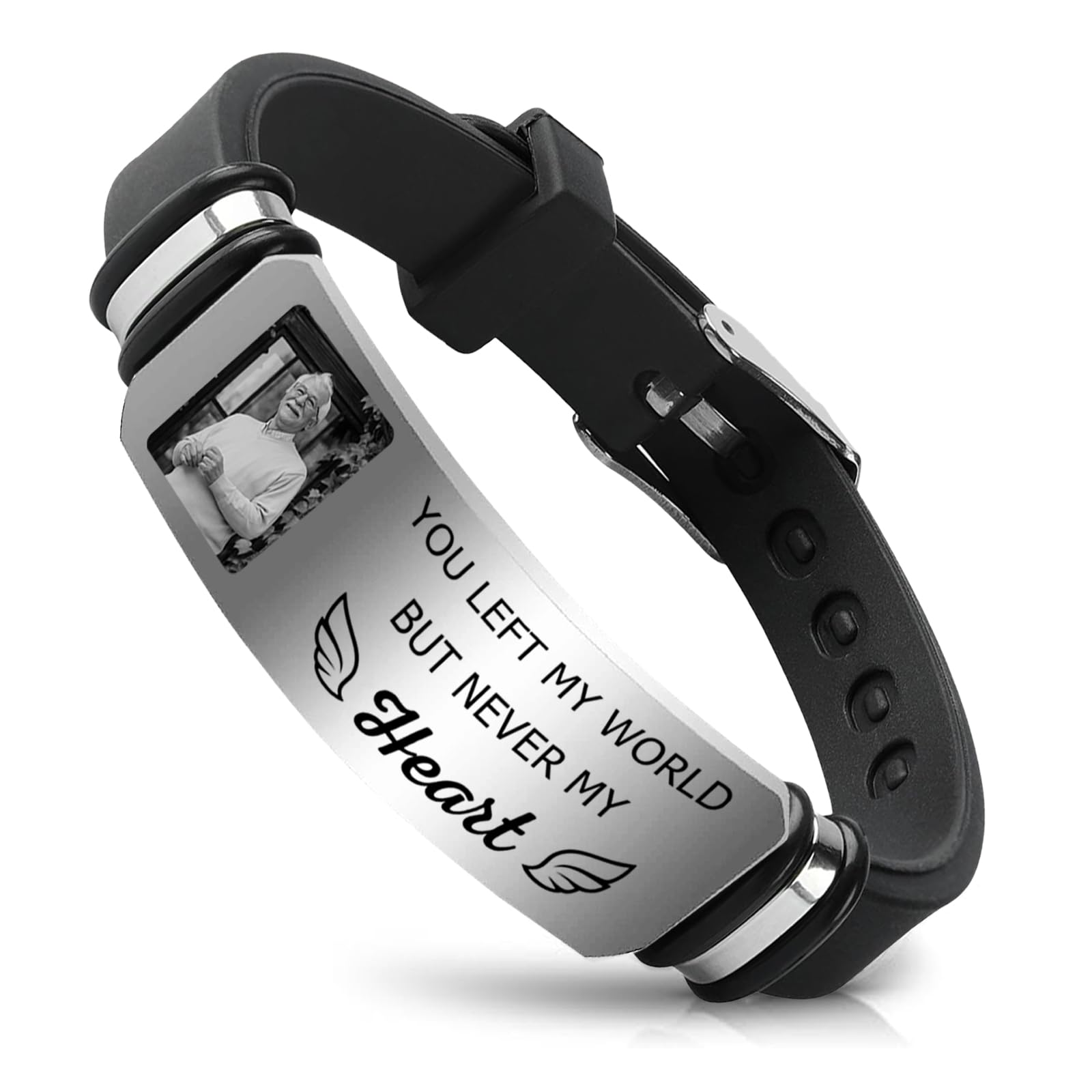ubjva Picture Bracelet Personalized Photo Custom Memorial Bracelet for Loss Loved One Silicone Bracelets Sympathy Gift